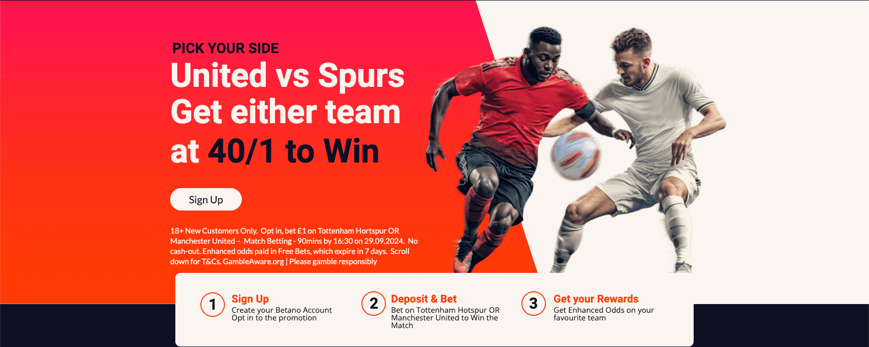 Betano Sign-Up Offer: Get 40/1 On Either Team To Win in Manchester Utd vs Spurs